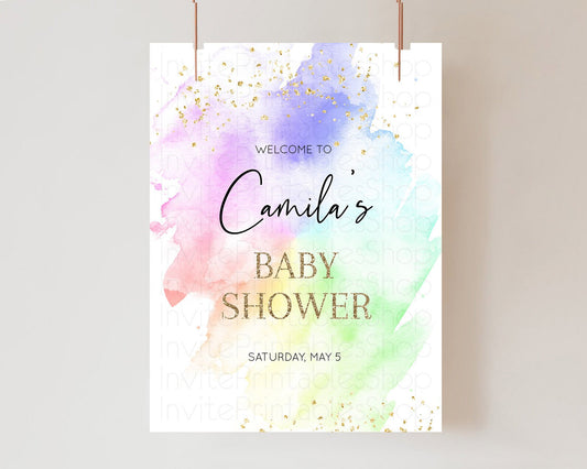 Editable Pastel Baby Shower Welcome Sign Pastel Rainbow Welcome Sign Colorfu