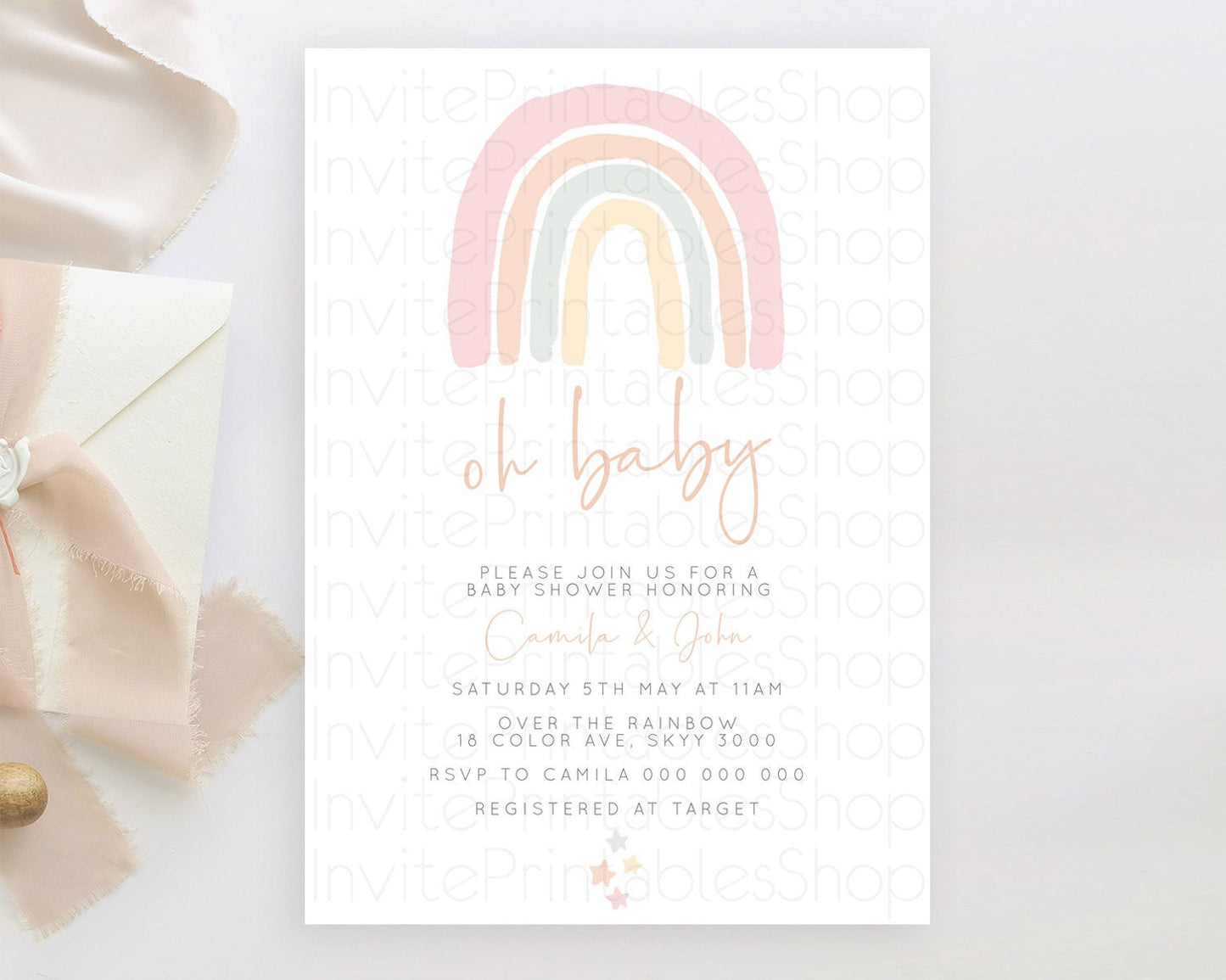 Pastel Rainbow Baby Shower Invitation Pastel Rainbow Invitation Rainbow Baby Invitation Pastel Invitation Boho Rainbow Invitation D10162
