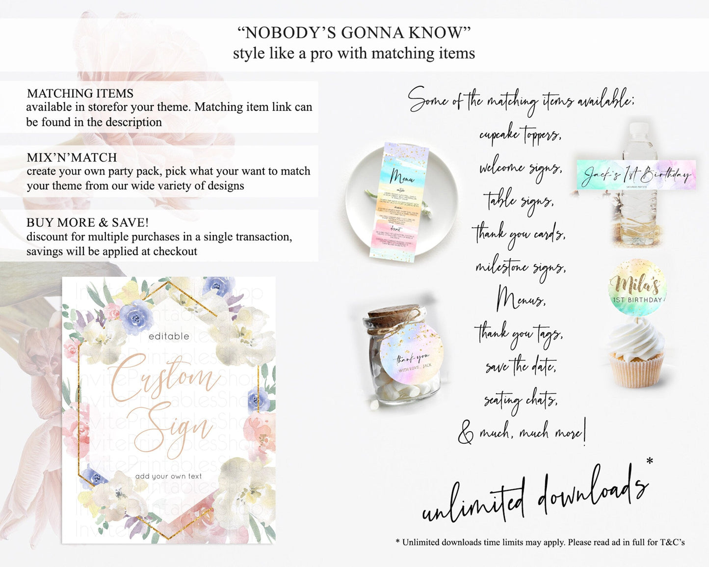 Wildflower Floral Table Sign Decor Secret Garden Sign Template Pastel Floral Garden Party Boho Flowers Birthday Baby Shower Wedding D10254