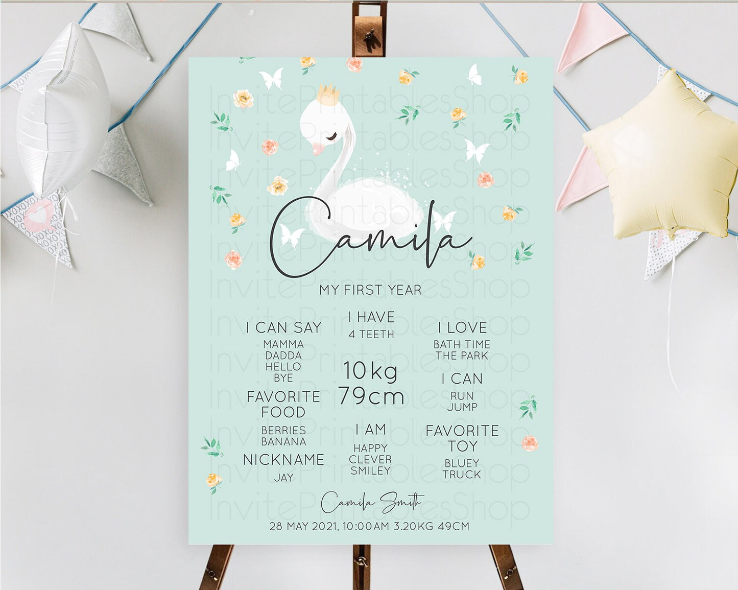 Swan First Birthday Milestone Poster Swan Princess Ballet Milestone Board Enchanted Forest Swan Lake Secret Garden Pastel Floral D10905