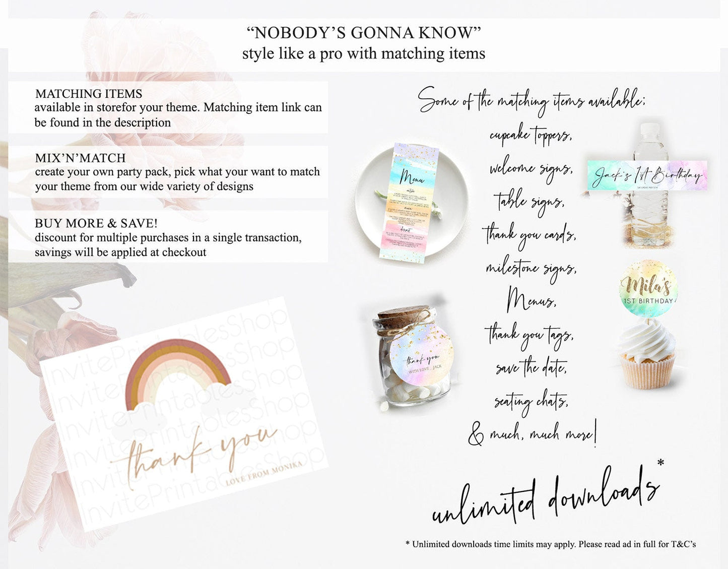 Pastel Rainbow Thank You Boho Rainbow Thank You Card Rainbow Birthday Thank You Cards Pastel Rainbow Teacher Thank You Card Template D10122