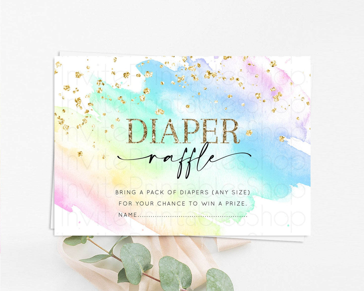 Pastel Diaper Raffle Card Pastel Rainbow Diaper Raffle Insert Colorful Ombre Watercolor Diaper Ticket Confetti Glitter Raffle Game D10640