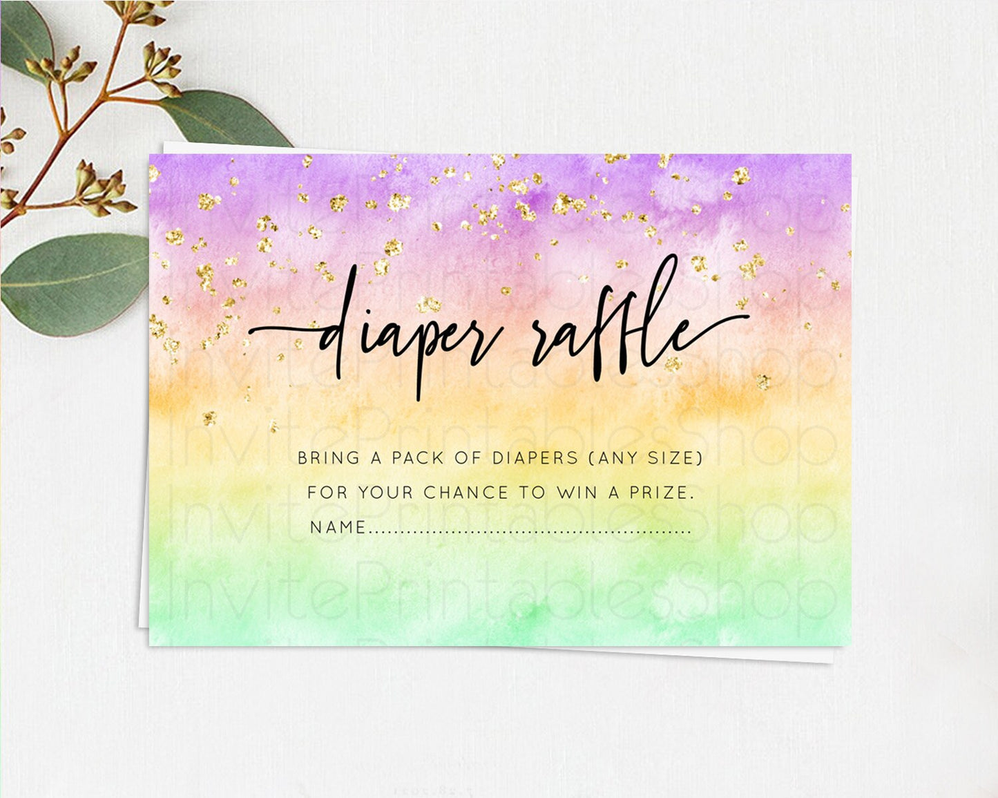 Pastel Diaper Raffle Card Pastel Rainbow Diaper Raffle Insert Colorful Ombre Watercolor Diaper Ticket Confetti Glitter Raffle Game D10514