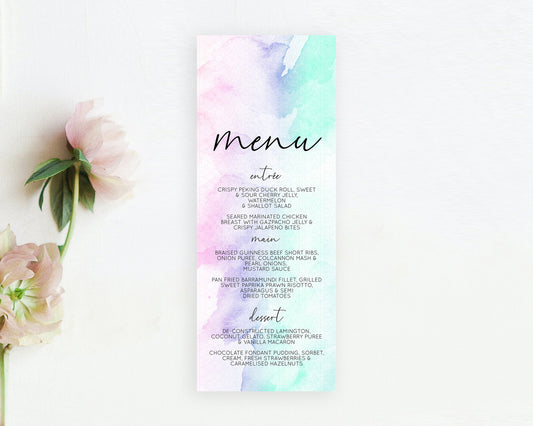 Editable Pastel Menu Pastel Rainbow Menu Template Colorful Pastel Table Deco
