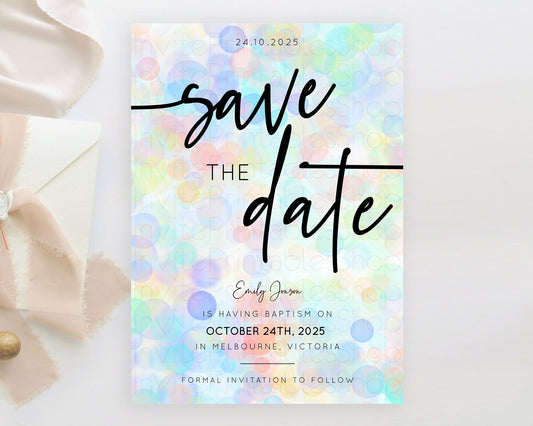 Editable Pastel Bubbles Save The Date Template Bubble Bath Party Rainbow Col