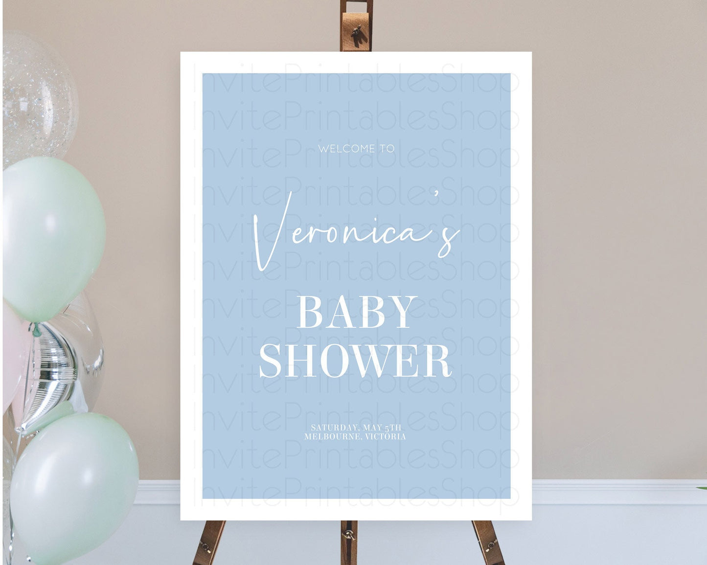 Blue Baby Shower Welcome Sign Plain Blue Welcome Board Minimalist Pastel Blue Welcome Poster Modern Blue Minimal Welcome Sign D10734