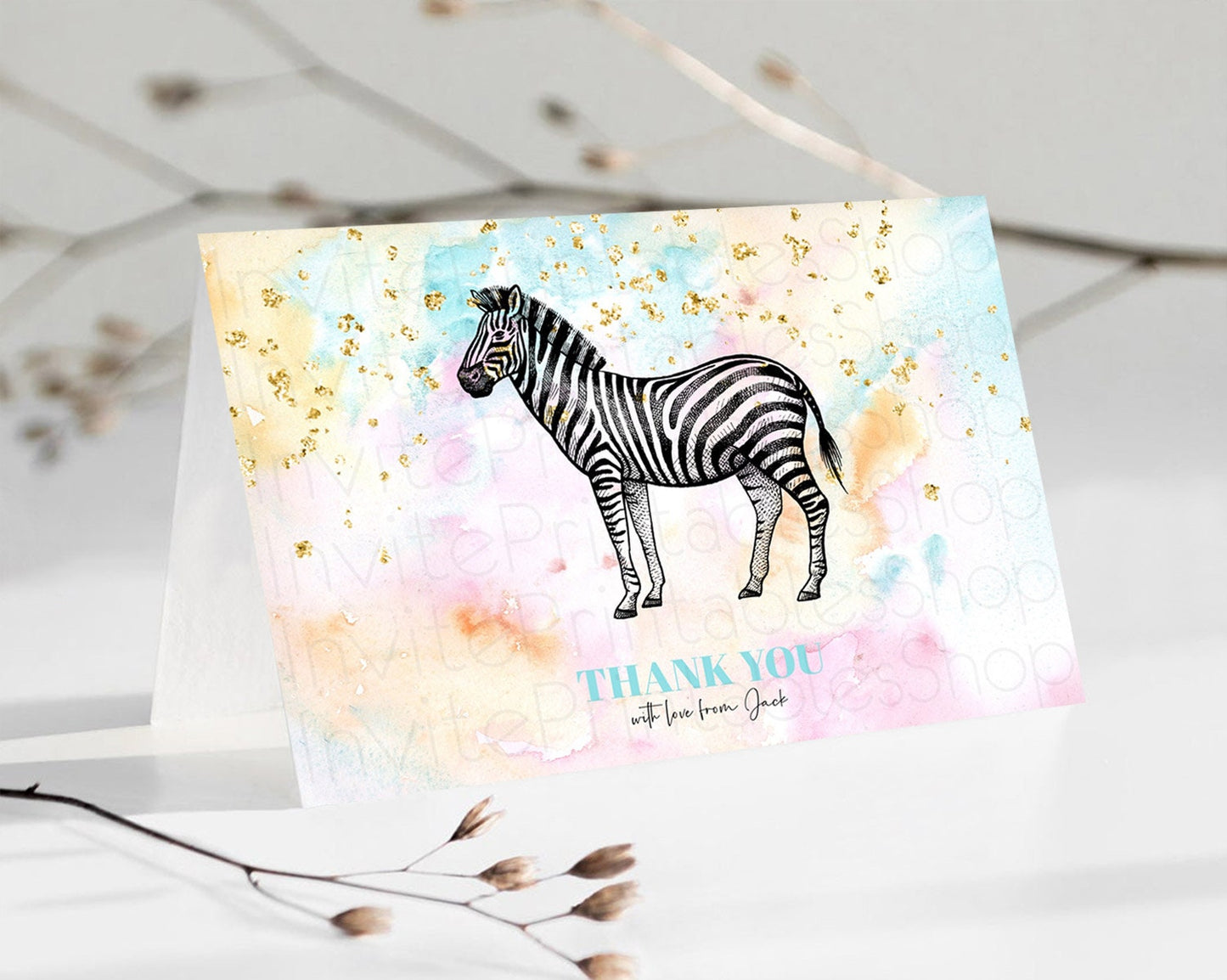 Pastel Zebra Thank You Rainbow Zebra Thank You Card Colorful Rainbow Birthday Thank You Pastel Zebra Teacher Thank You Card Template D10281