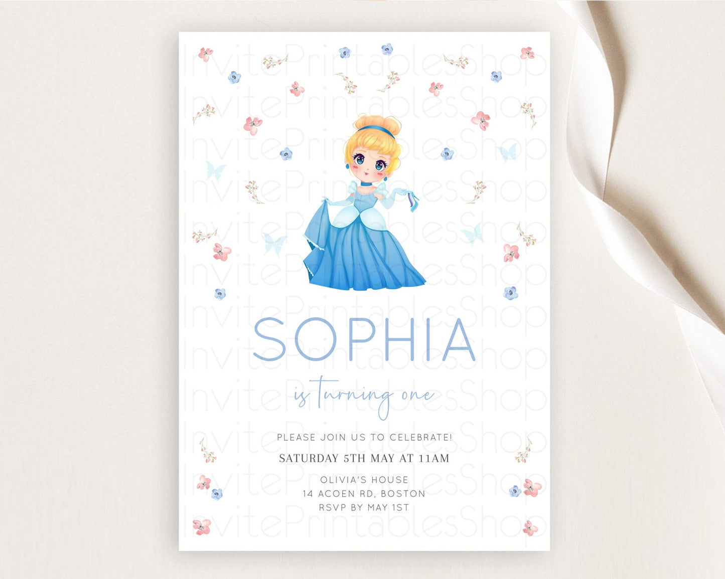 Princess Birthday Invitation Castle Invitation Royal Birthday Fairy Tale Enchanted Castle Pastel Floral Garden 1st First Birthday D10354