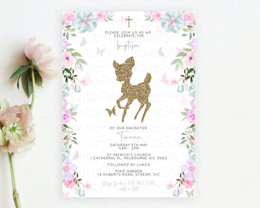 Editable Fawn Baptism Invitation Deer Baptism 1st Birthday Invitation Enchan