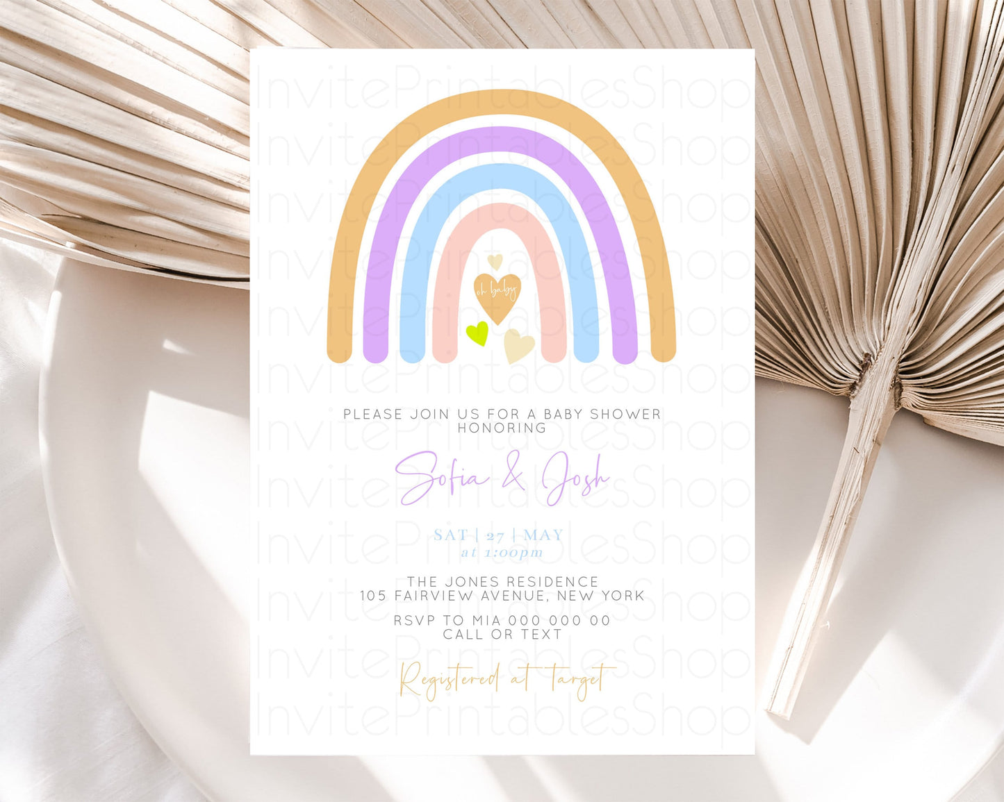 Rainbow Baby Shower Invitation Pastel Watercolor Invitation Ombre Splash Invite Glitter Confetti Sprinkles Colorful Gender Neutral 193