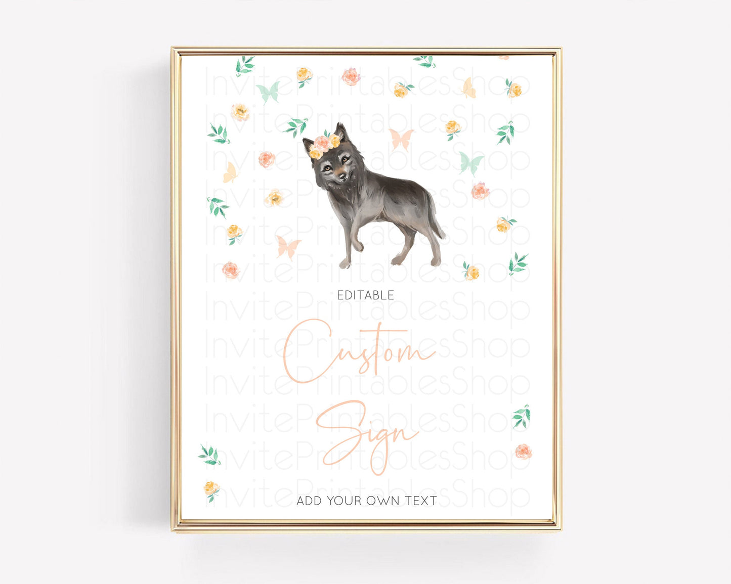 Wolf Sign Wolf Table Sign Decor Pastel Floral Wolf Party Forest Adventure Wilderness Theme Birthday Baptism Christening Baby Shower D10362