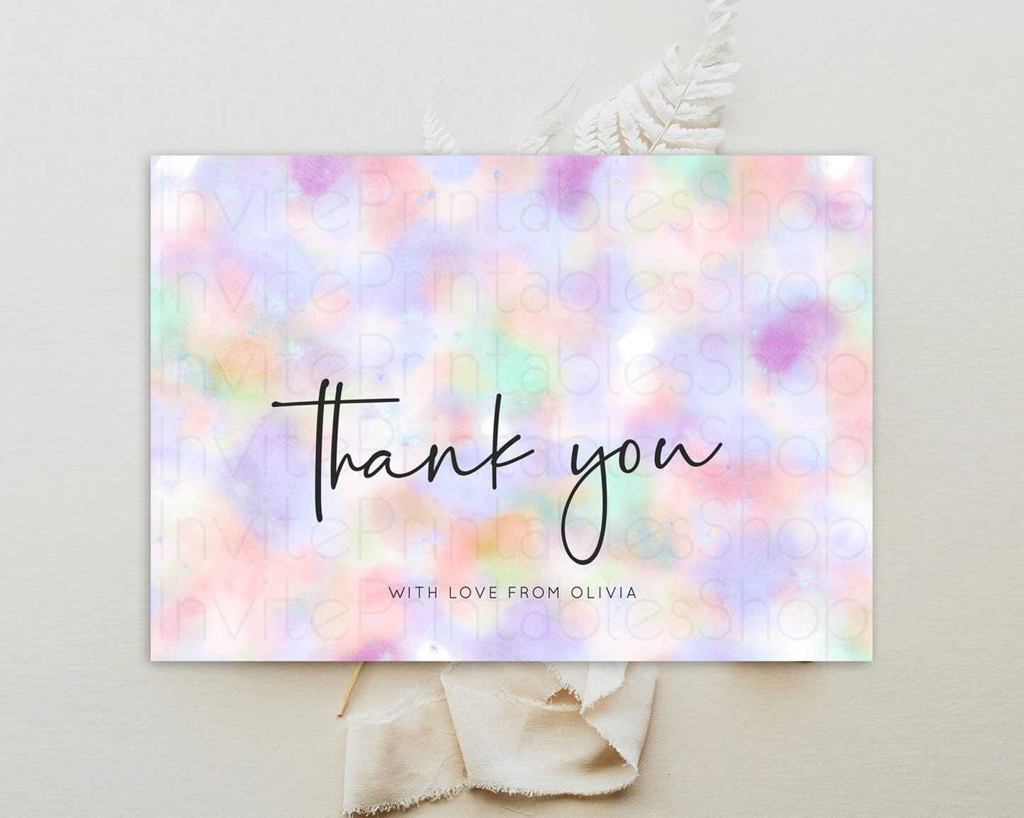 Pastel Thank You Rainbow Thank You Card Colorful Pastel Birthday Thank You Card Confetti Watercolor Pastel Teacher Thank You Cards D10697