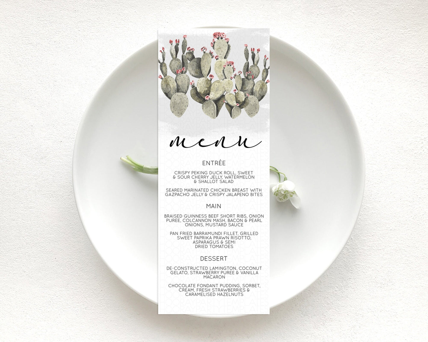 Prickly Pear Menu Template Prickly Pear Menu Cactus Table Decor Tropical Fiesta Party Cactus Dinner Dessert Food Menu D11015