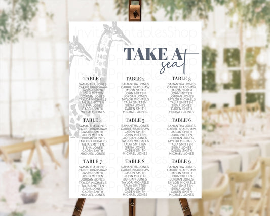 Editable Giraffe Seating Chart Safari Giraffe Seating Chart Watercolor Giraf