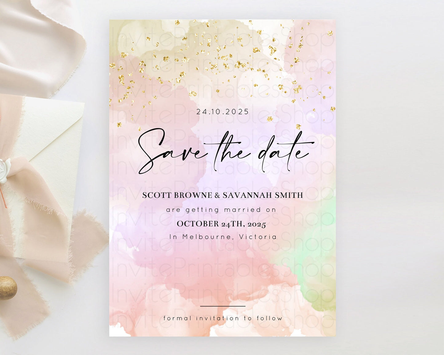 Pastel Save The Date Template Pastel Ombre Rainbow Watercolor Colorful Party For Birthday Baptism Baby Shower Wedding Bridal Shower D10627