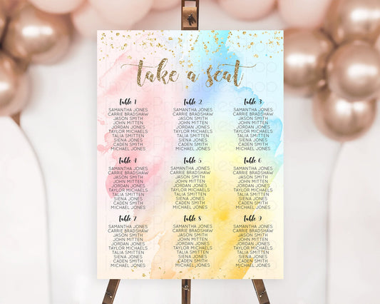 Editable Rainbow Seating Chart Pastel Seating Chart Colorful Pastel Watercol