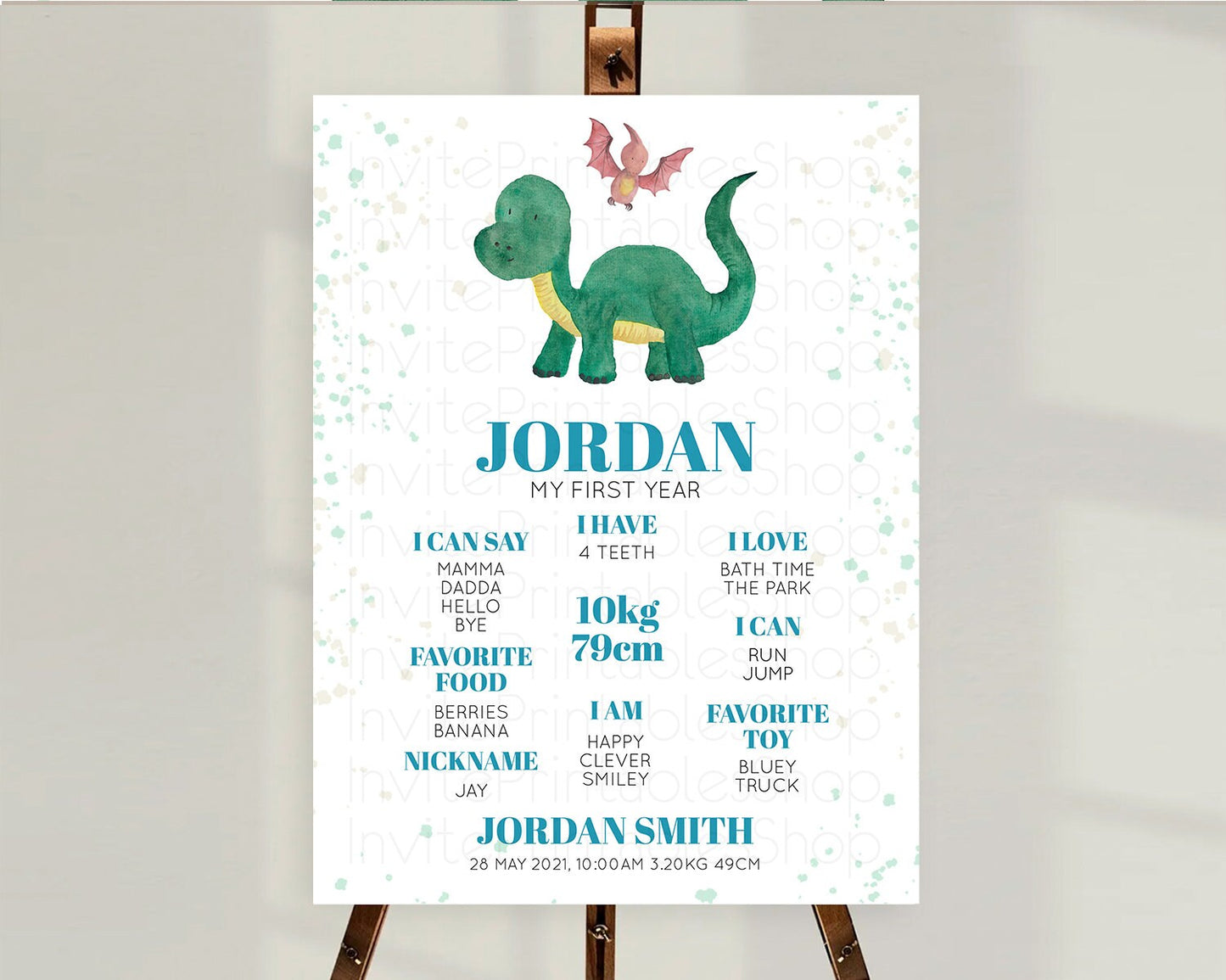 Dinosaur First Birthday Milestone Board Dinosaur Volcano Milestone Poster Watercolor Volcano T-Rex Raptor Jurassic 1st Birthday Sign D10153