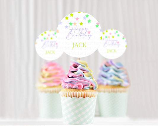Editable Star Cupcake Toppers Pastel Stars Cupcake Toppers Shooting Star Spr