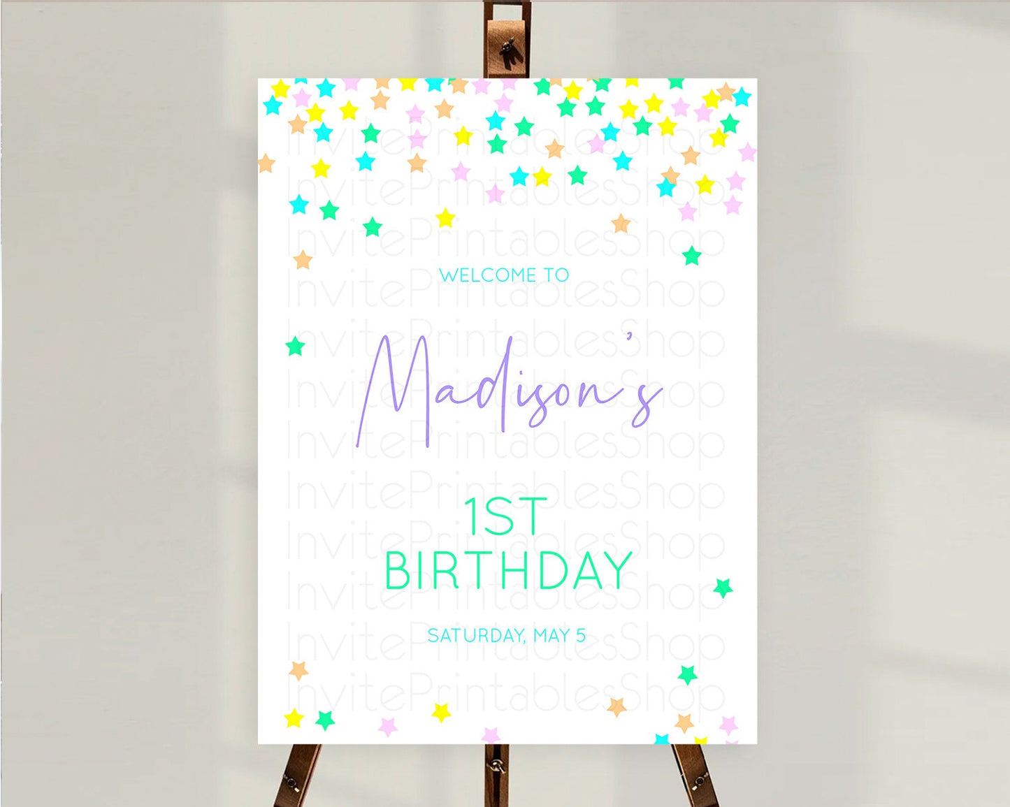 Star Welcome Board Pastel Stars Welcome Sign Shooting Star Rainbow Colorful Confetti Twinkle Little Star First Birthday Welcome Sign D10397