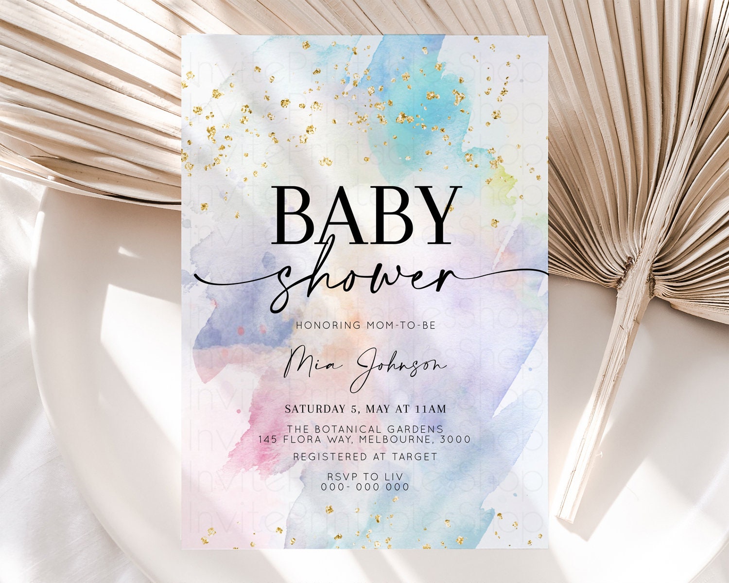 Editable Rainbow Baby Shower Invitation Pastel Baby Sower Invite Colorful Sp