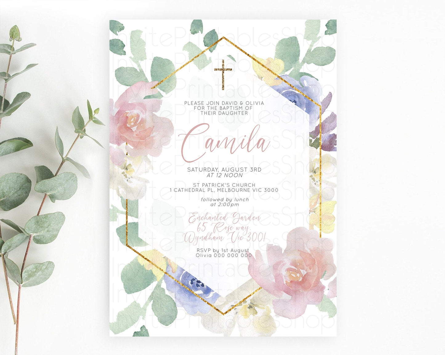 Secret Garden Baptism Invitation Wildflower Baptism Birthday Invite Pastel Flowers Christening Invite Enchanted Garden Boho Floral D10254