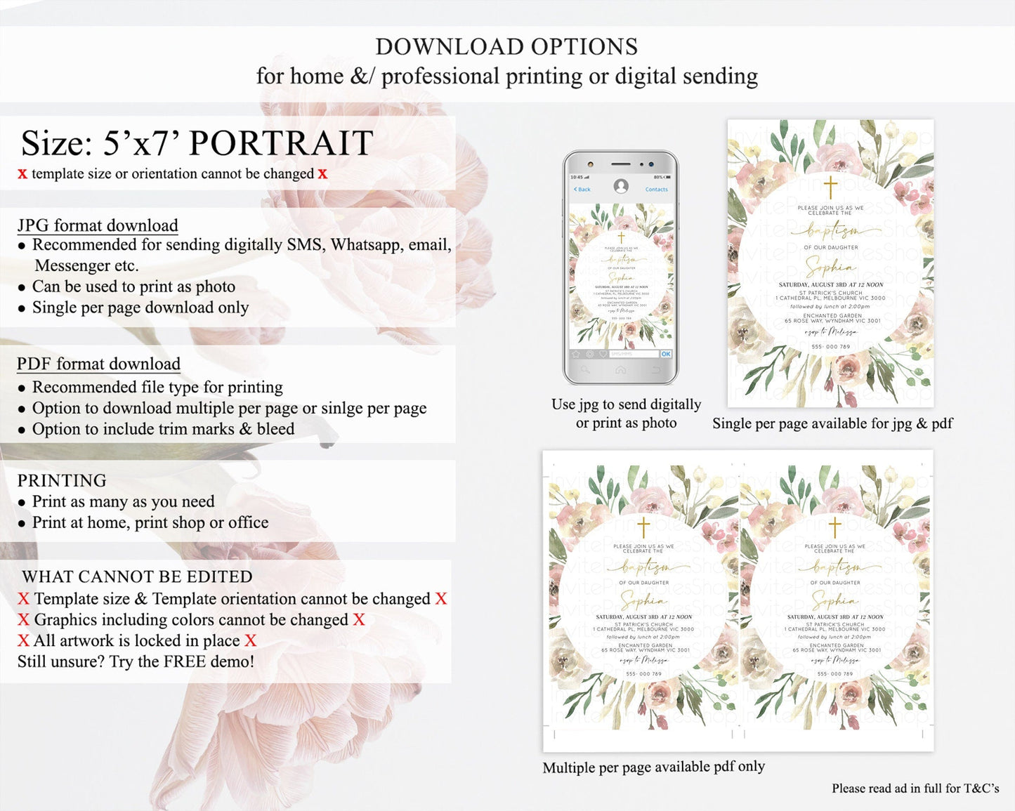 Secret Garden Baptism Invitation Wildflower Baptism Birthday Invite Pastel Flowers Christening Invite Enchanted Garden Boho Floral D10202