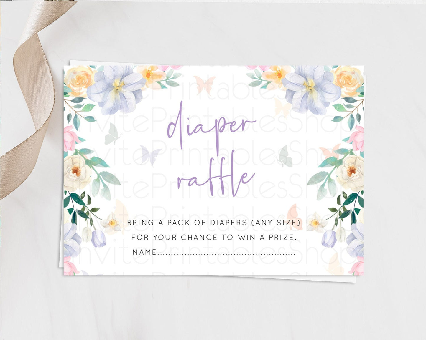 Secret Garden Diaper Raffle Card Boho Wildflower Diaper Raffle Insert Pastel Flower Garden Baby Shower Card Flower Raffle Game D10472