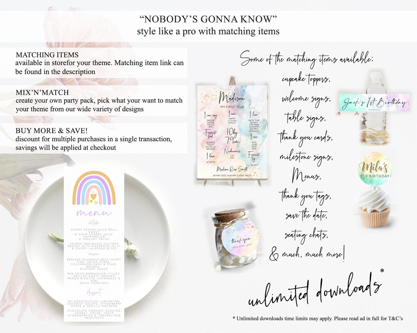Pastel Rainbow Menu Boho Rainbow Menu Template Rainbow Boho Table Decor Pastel Rainbow Dinner Dessert Menu Rainbow Party Food Menu D10238