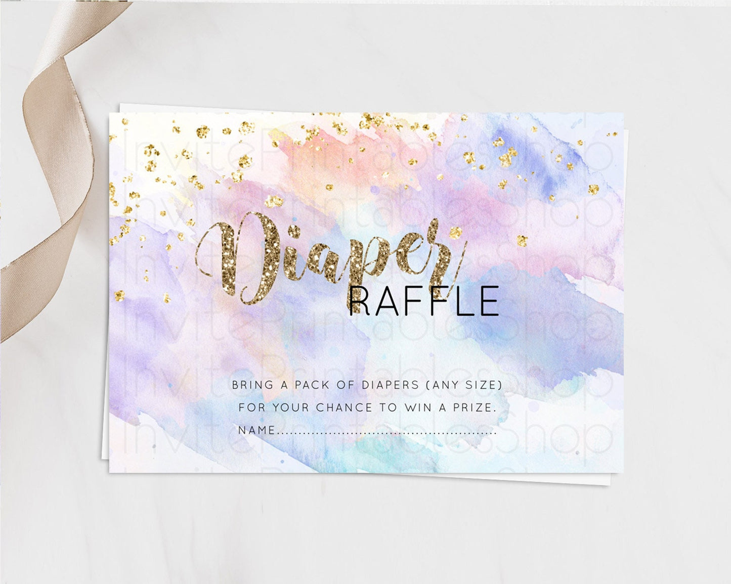 Pastel Diaper Raffle Card Pastel Rainbow Diaper Raffle Insert Colorful Ombre Watercolor Diaper Ticket Confetti Glitter Raffle Game D10583