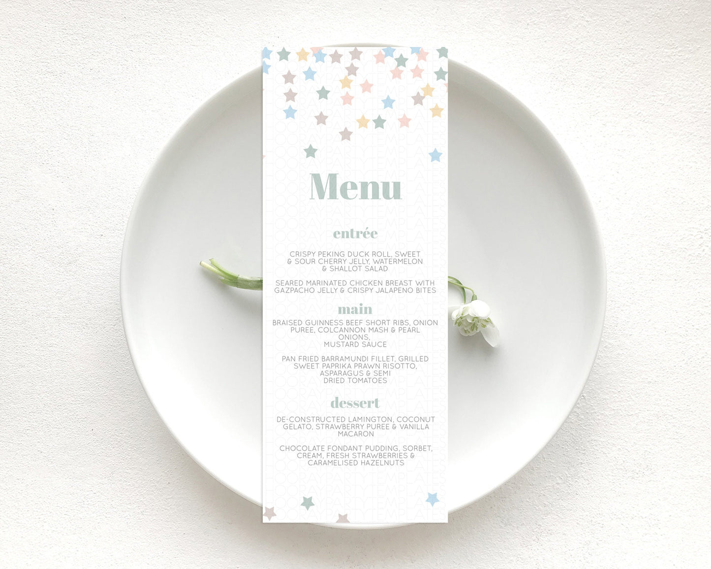 Star Menu Template Pastel Stars Menu Shooting Star Twinkle Little Star Decor Rainbow Colorful Confetti Dinner Dessert Food Menu D10795