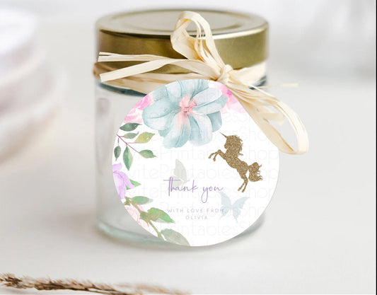 Editable Unicorn Garden Thank You Tags Floral Unicorn Thank You Gift Tags Pa