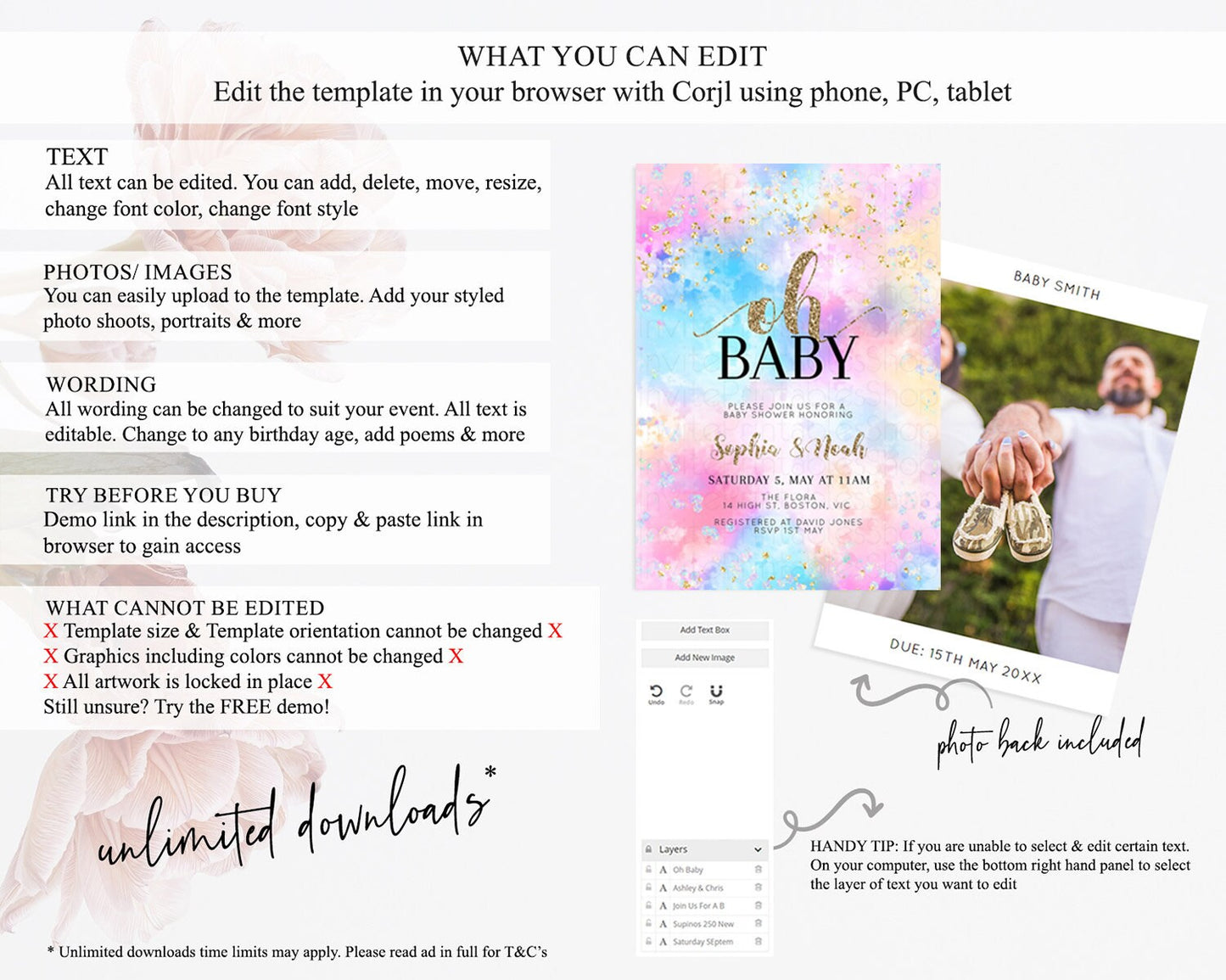 Pastel Baby Shower Invitation Rainbow Baby Shower Invitation Colorful Pastel Watercolor Invitation Gold Glitter Sprinkles Ombre D10608