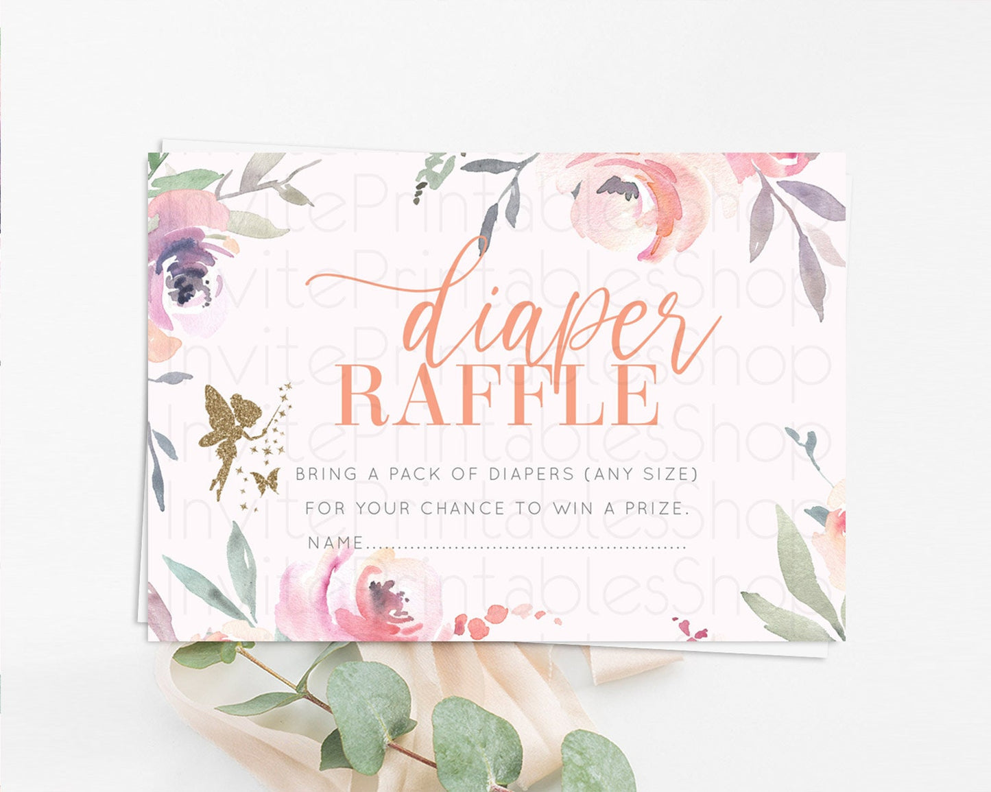 Fairy Diaper Raffle Card Fairy Diaper Insert Enchanted Garden Fairy Diaper Ticket Pastel Floral Butterfly Secret Garden Raffle Game D10197