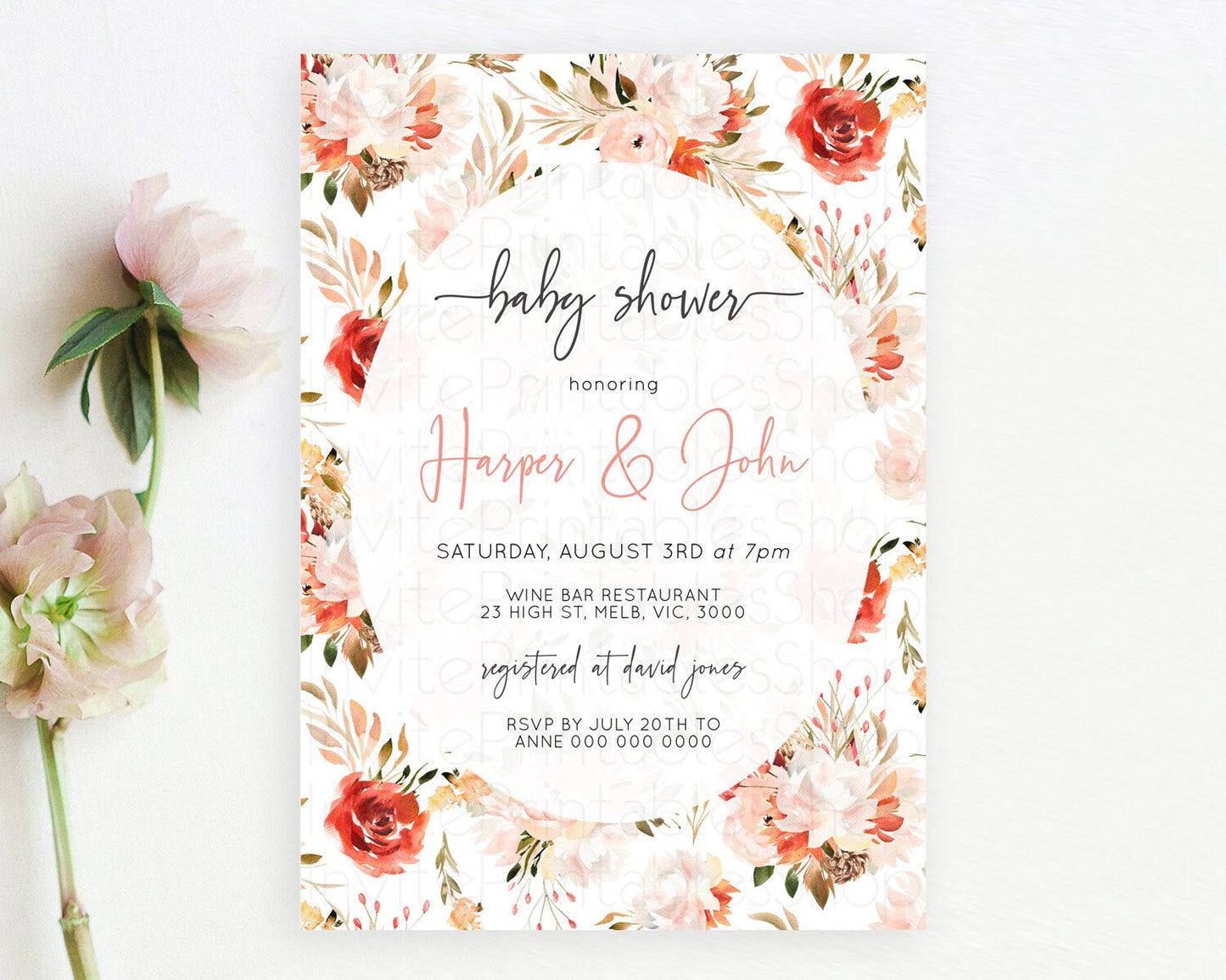 Wildflower Baby Shower Invitation Secret Garden Baby Shower Invitation Pastel Flowers Invite Enchanted Garden Shower Floral Theme D10540