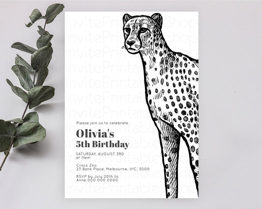 Cheetah Birthday Invitation Cheetah Invitation Cheetah Birthday Cheetah Safari Adventure Invite Cheetah Palm Leaf Invite Zoo Party D10290