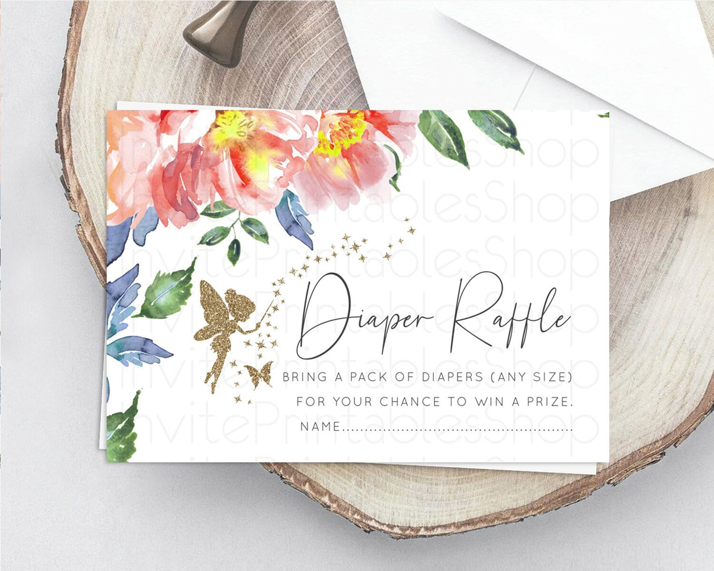 Fairy Diaper Raffle Card Fairy Diaper Insert Enchanted Garden Fairy Diaper Ticket Pastel Floral Butterfly Secret Garden Raffle Game D10752