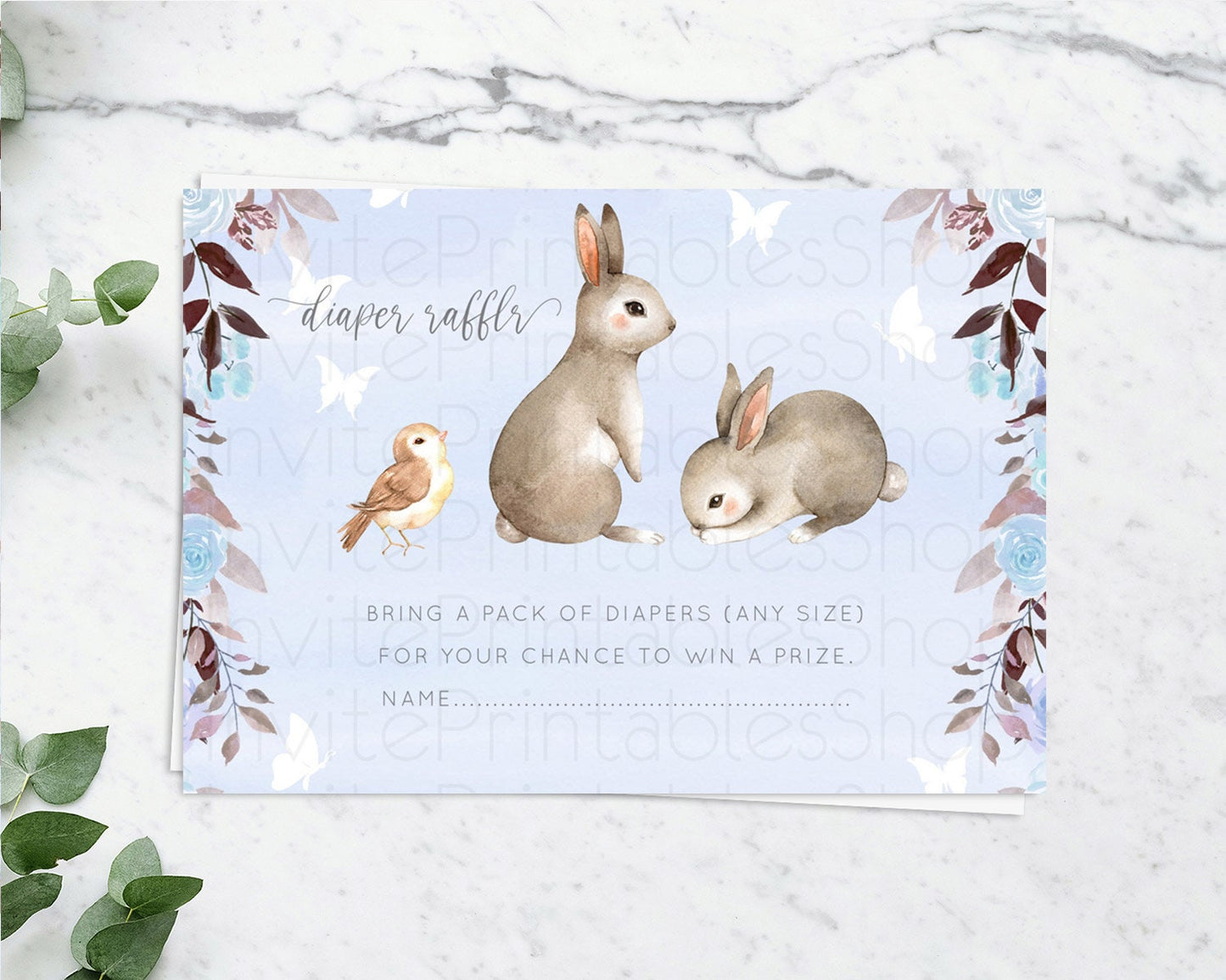 Bunny Diaper Raffle Card Floral Bunny Diaper Raffle Insert Pastel Flowers Woodland Bunny Diaper Ticket Forest Bunny Raffle Game D10923