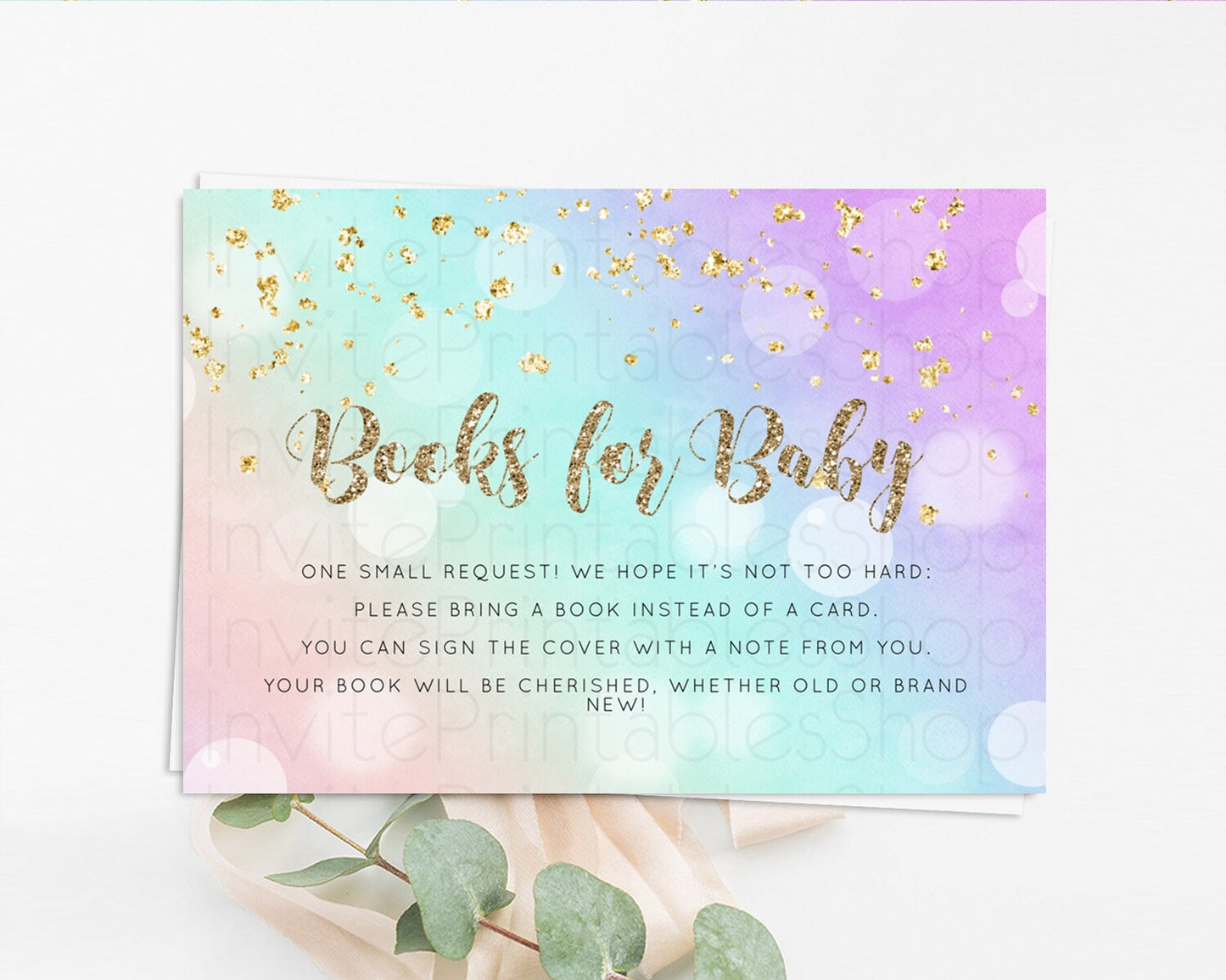 Pastel Books For Baby Card Pastel Rainbow Book Insert Colorful Ombre Watercolor Book Card Confetti Glitter Baby Book Poem Request D10621