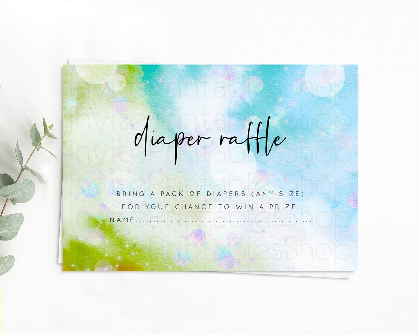 Rainbow Diaper Raffle Card Pastel Diaper Insert Colorful Pastel Watercolor Ombre Diaper Ticket Iridescent Sprinkles Raffle Game D10692