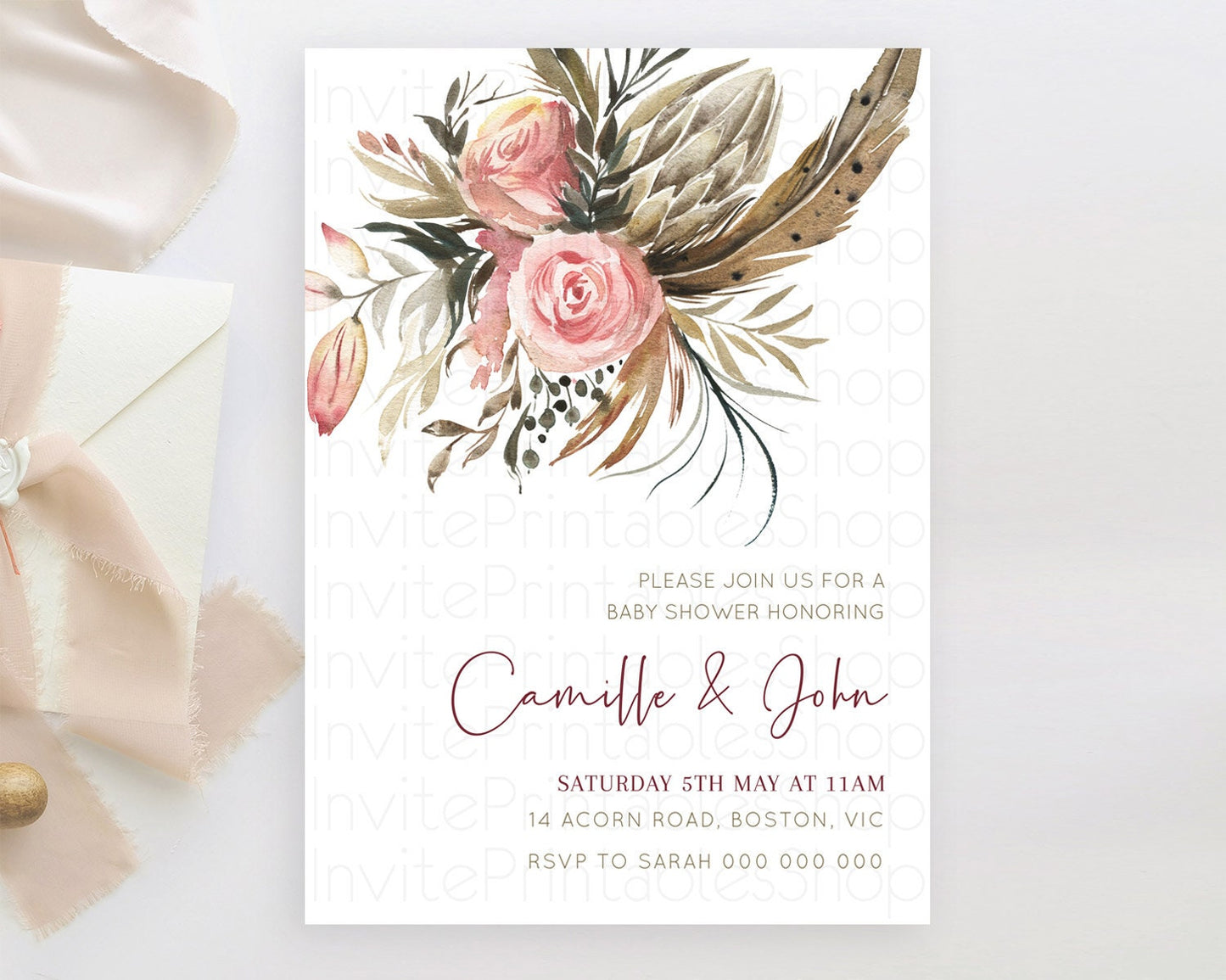 Wildflower Baby Shower Invitation Secret Garden Baby Shower Invitation Pastel Flowers Invite Enchanted Garden Shower Floral Theme D10686