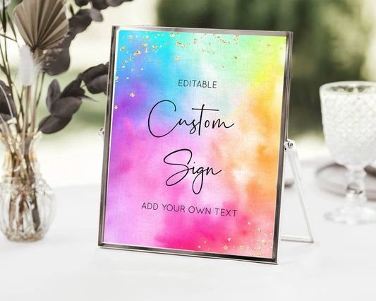 Editable Tie Dye Sign Ombre Table Sign Decor Rainbow Pastel Ombre Watercolor