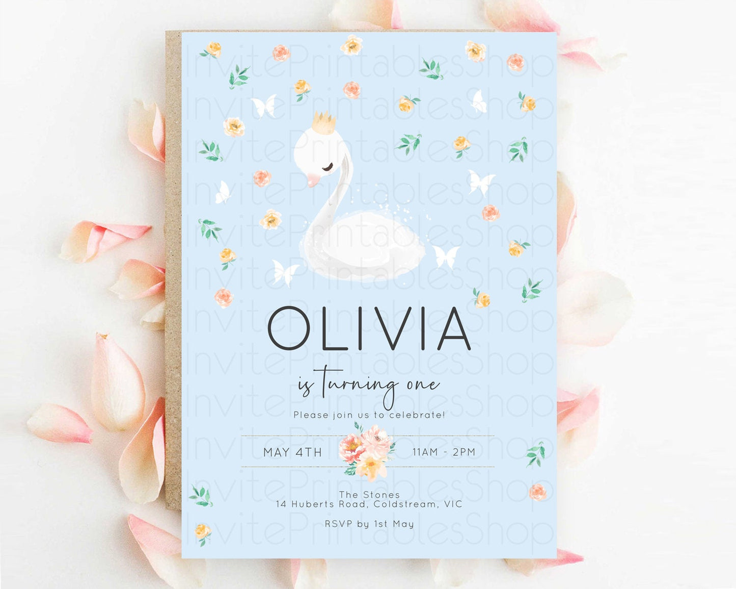 Swan Birthday Invitation Swan Princess Ballet Invitation Enchanted Forest Swan Lake Party Secret Garden Watercolour Pastel Floral D10903