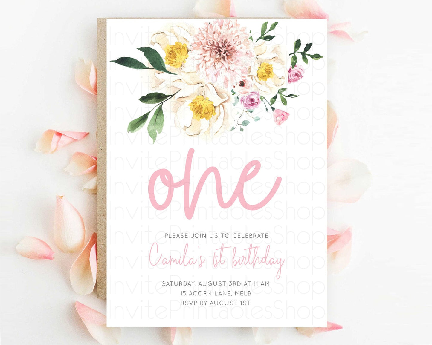 Secret Garden Invitation Wildflower Birthday Invitation Pastel Flowers Invite Enchanted Garden Boho Floral 3rd 2nd First Birthday D11040