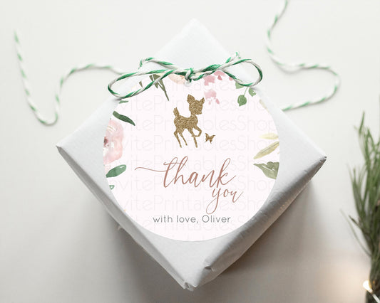 Fawn Thank You Tags Deer Thank You Gift Tags Pastel Floral Deer Favor Tags Enchanted Forest Butterfly Floral Birthday Thank You D10193