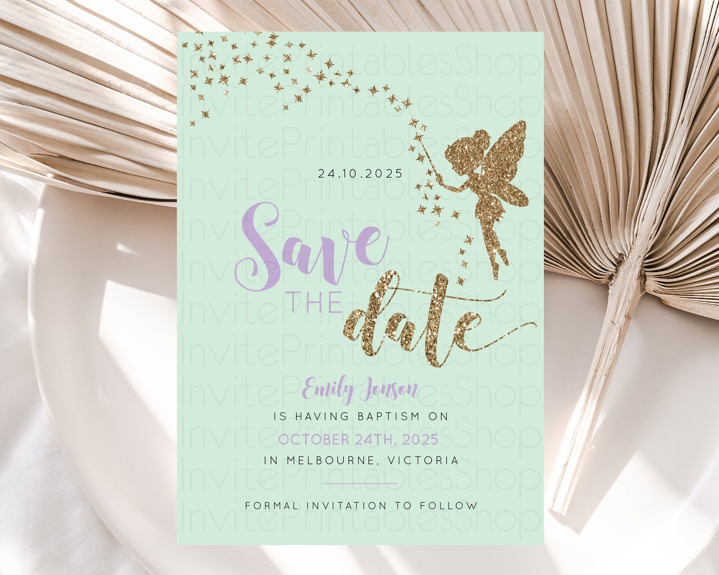 Fairy Save The Date Template Enchanted Garden Pastel Floral Butterfly Party Secret Garden Birthday Baptism Baby Shower Bridal Shower D10908