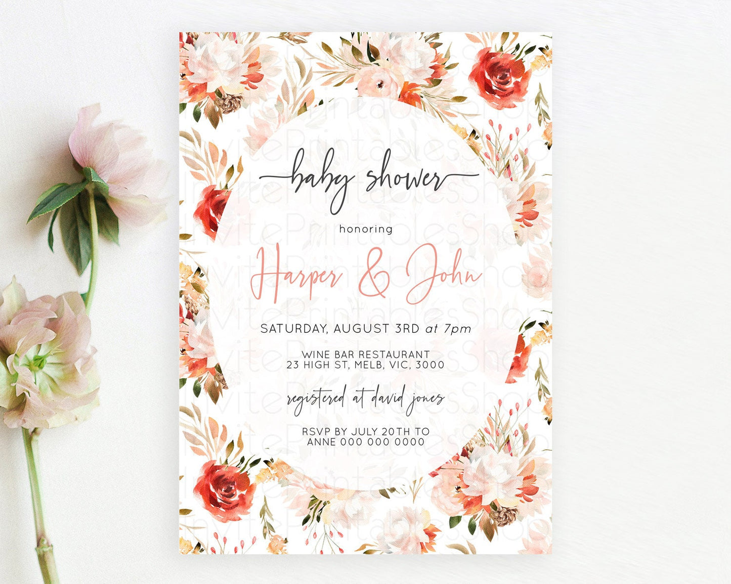 Wildflower Baby Shower Invitation Secret Garden Baby Shower Invitation Pastel Flowers Invite Enchanted Garden Shower Floral Theme D10540