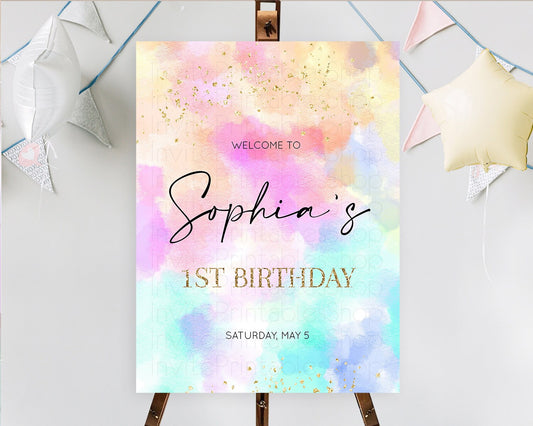 Pastel Welcome Sign Pastel Rainbow Welcome Sign Colorful Rainbow Confetti Watercolor Glitter Pastel First Birthday Welcome Sign D10667