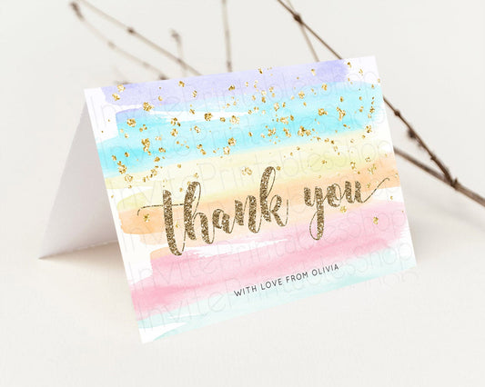 Pastel Thank You Rainbow Thank You Card Colorful Pastel Birthday Thank You Card Confetti Watercolor Pastel Teacher Thank You Cards D10508