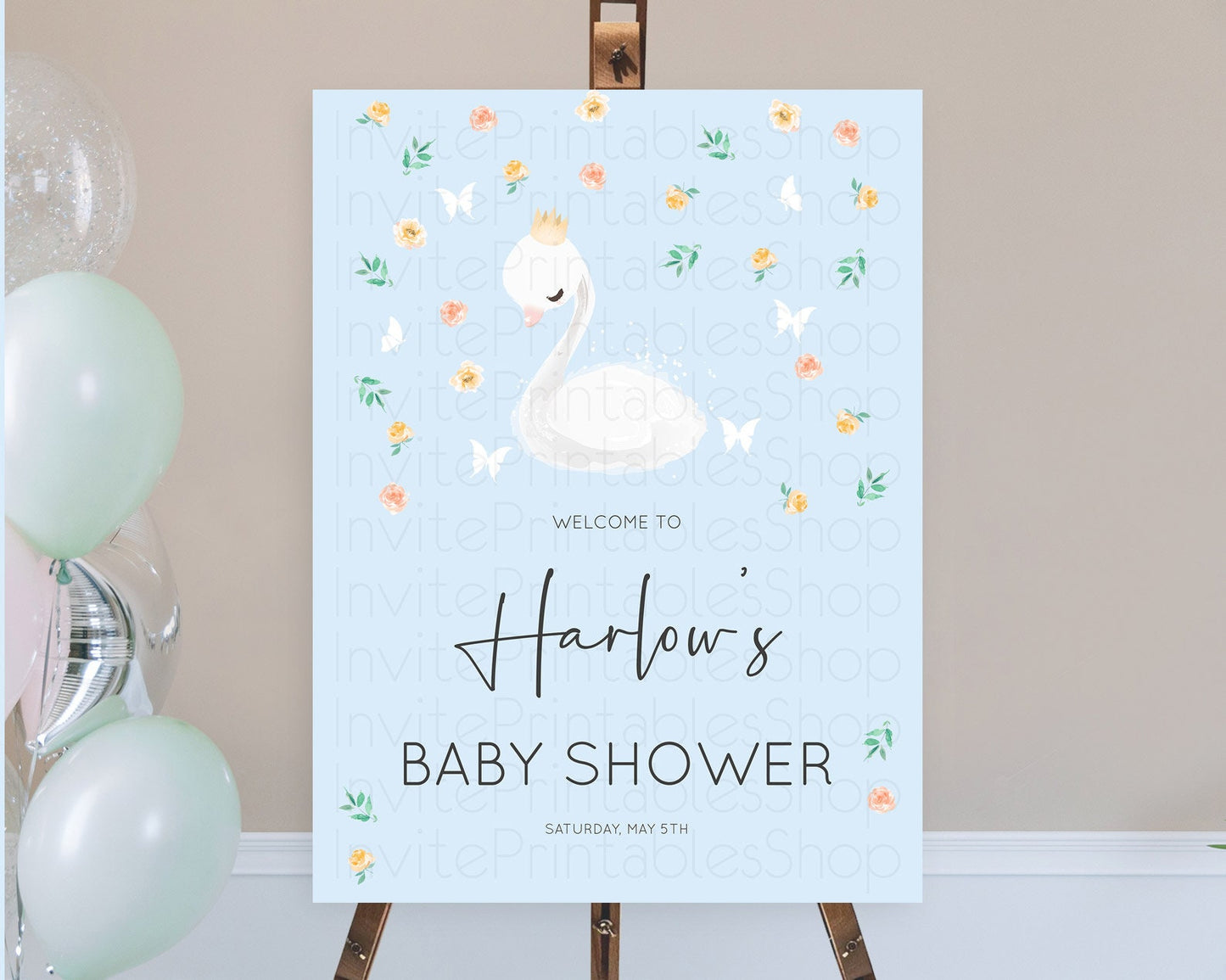 Swan Baby Shower Welcome Board Swan Princess Ballet Welcome Sign Enchanted Swan Lake Secret Garden Pastel Floral Swan Welcome Sign D10903