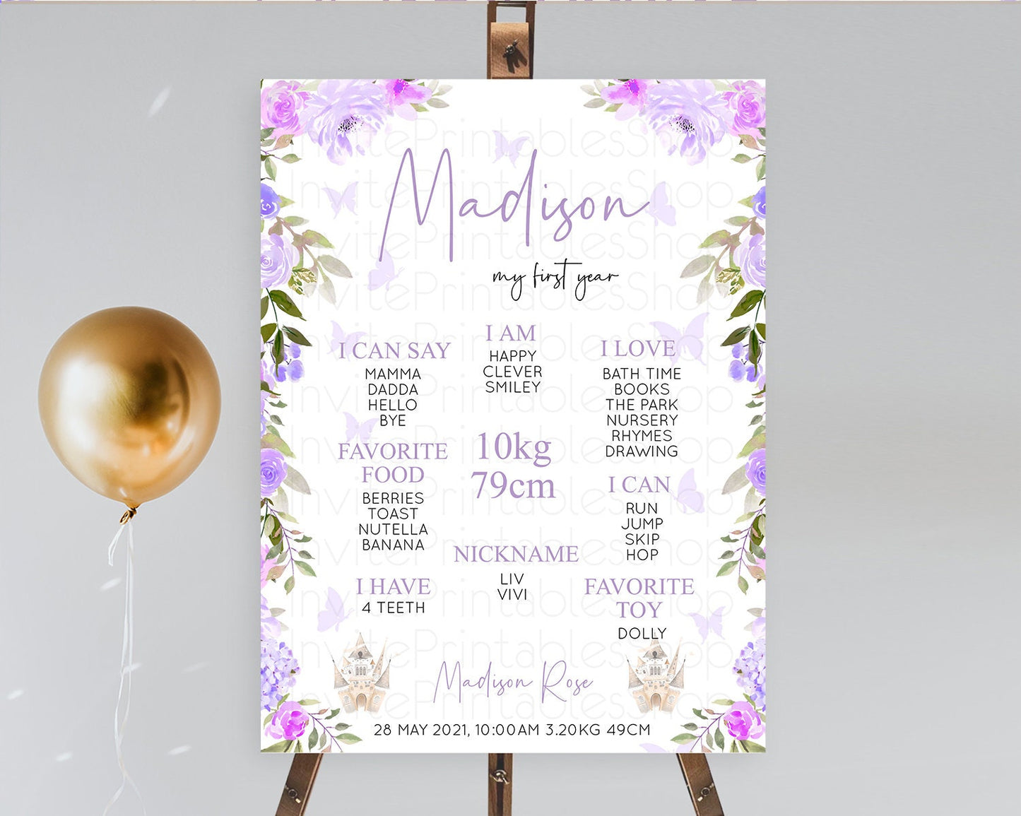 Princess First Birthday Milestone Poster Castle Milestone Board Secret Garden Enchanted Castle Pastel Floral Garden First Birthday D10339